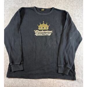 Budweiser Racing Long Sleeve T Shirt Mens XL Black Skater Thermal Streetwear